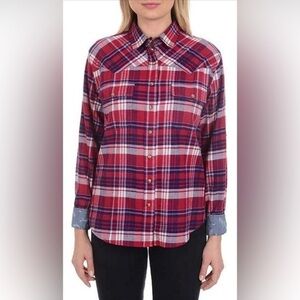 3/$15 ☮️ Jachs Girlfriend Comfort Stretch Button Up Flannel Shirt